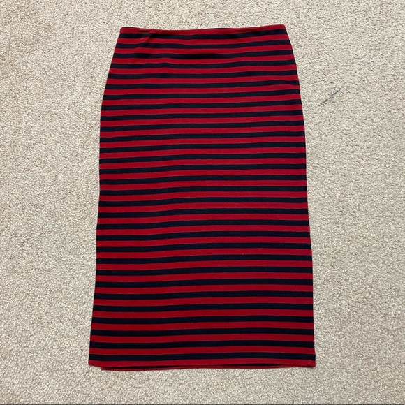Black and Red Striped Stretch Wiggle Goth Pinup High Waisted Skirt S/M - Picture 4 of 4